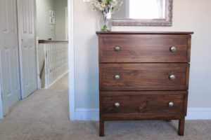 Ikea Tarva Makeover with Gel Stain and Mercury Glass Knobs