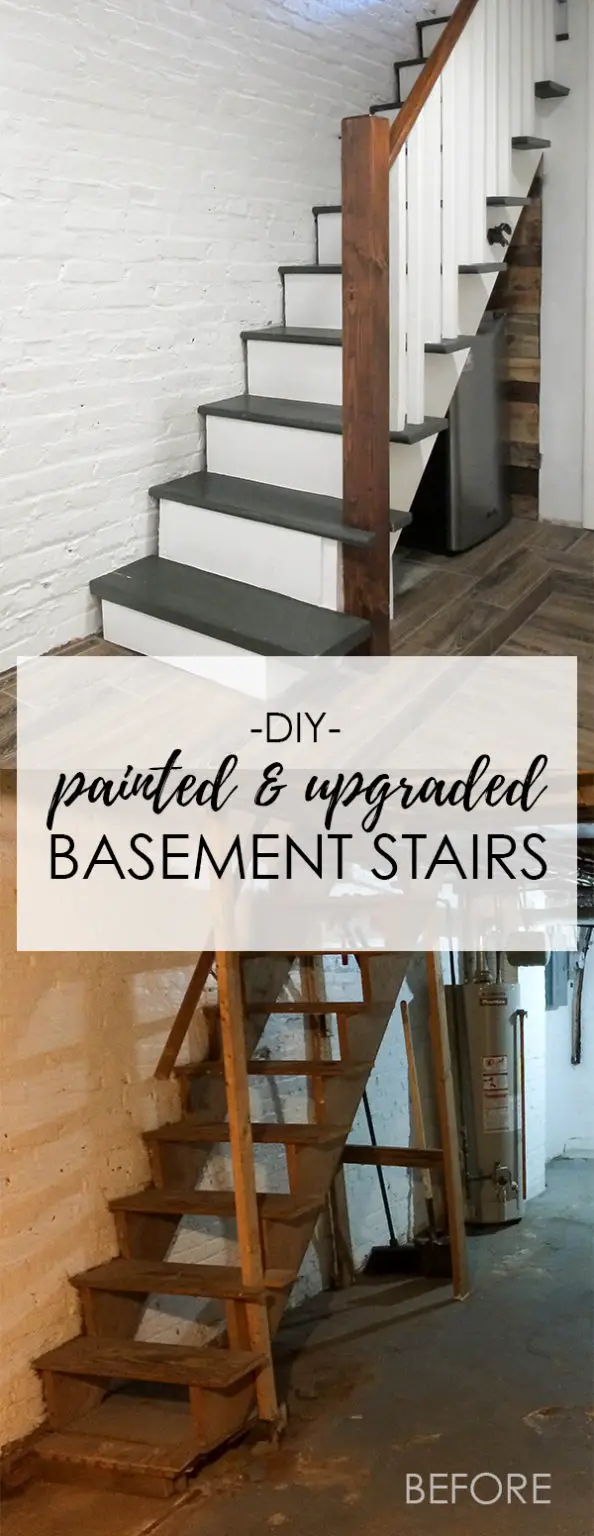 DIY Painted & Upgraded Basement Stairs - An Affordable Option